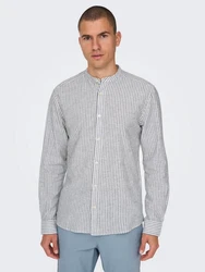 ONLY & SONS Langarmhemd ONSCAIDEN LS MAO STRIPE LINEN SHIRT NOOS navy/weiß