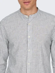 ONLY & SONS Langarmhemd ONSCAIDEN LS MAO STRIPE LINEN SHIRT NOOS navy/weiß