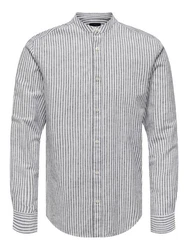 ONLY & SONS Langarmhemd ONSCAIDEN LS MAO STRIPE LINEN SHIRT NOOS navy/weiß