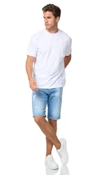 Denim House Jeansbermudas im Destroyed Look mit Stretch Blau