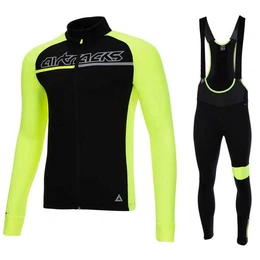 Fahrradhose Herren Winter Radtrikot Set Pro Team (Fahrradtrikot Set Thermo Fahrradhose lang, 2-tlg., Thermo Fahrradtrikot Langarm, fr Herbst-Winter) S M L XL XXL XXXL