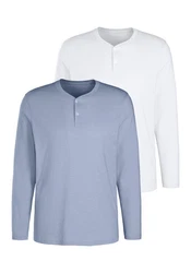 H.I.S Langarmshirt mit Knopfleiste Hellblau/Grau/Blau