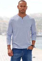H.I.S Langarmshirt mit Knopfleiste Hellblau/Grau/Blau