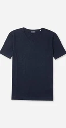 OLYMP T-Shirt Casual Wirk Linen V-Neck Dunkelblau/Blau