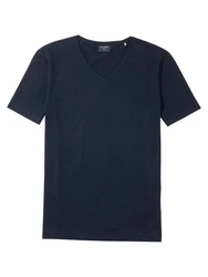 OLYMP T-Shirt Casual Wirk Linen V-Neck Dunkelblau/Blau