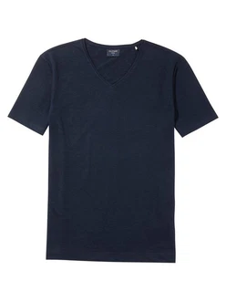 OLYMP T-Shirt Casual Wirk Linen V-Neck Dunkelblau/Blau