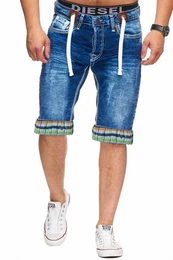 Sweatshorts Herren Jeans Shorts, Kurze Hose, Bermuda, Dicke Naht, L-2020 (Shorts, kurze Jeans, kurze Hose, 1-tlg) mit dicker farbiger Naht