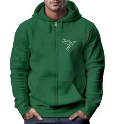 Neverless Sweatjacke Zip-Hoodie Herren Polygon Print Vogel Origami Dunkelgrün/Grün