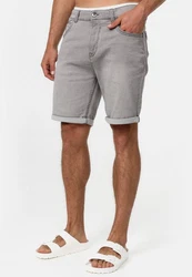 Indicode Herren Lonar Jeans Shorts mit 5 Taschen Hellgrau/Grau
