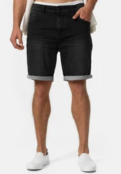 Indicode Herren Lonar Jeans Shorts mit 5 Taschen Schwarz/Dunkelgrau