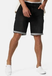 Indicode Herren Lonar Jeans Shorts mit 5 Taschen Schwarz/Dunkelgrau