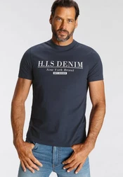 H.I.S T-Shirt schmale Passform Rundhalsausschnitt Dunkelblau/Blau/Grün