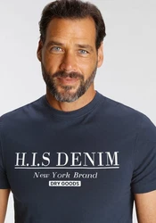 H.I.S T-Shirt schmale Passform Rundhalsausschnitt Dunkelblau/Blau/Grün