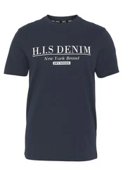 H.I.S T-Shirt schmale Passform Rundhalsausschnitt Dunkelblau/Blau/Grün