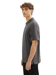 TOM TAILOR Denim Poloshirt mit halber Knopfleiste Dunkelgrau/Hellgrau/Grau