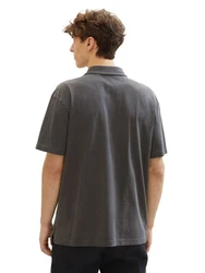 TOM TAILOR Denim Poloshirt mit halber Knopfleiste Dunkelgrau/Hellgrau/Grau