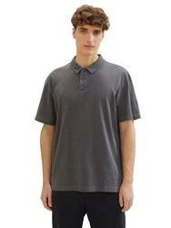 TOM TAILOR Denim Poloshirt mit halber Knopfleiste Dunkelgrau/Hellgrau/Grau
