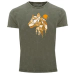 Neverless Print-Shirt Herren Vintage Fashion Polygon mit Luchs Wald Tiere Outdoor Dunkelgrün/Grün