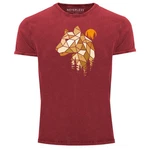 Neverless Print-Shirt Herren Vintage Fashion Polygon mit Luchs Wald Tiere Outdoor Rot/Dunkelrot/Bordeaux