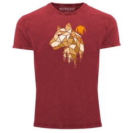 Print-Shirt Herren Vintage Shirt Fashion Polygon Print Luchs Wald Tiere Outdoor mit Print