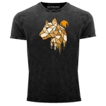 Neverless Print-Shirt Herren Vintage Fashion Polygon mit Luchs Wald Tiere Outdoor Grau/Dunkelgrau/Braun