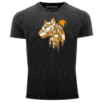 Neverless Print-Shirt Herren Vintage Fashion Polygon mit Luchs Wald Tiere Outdoor