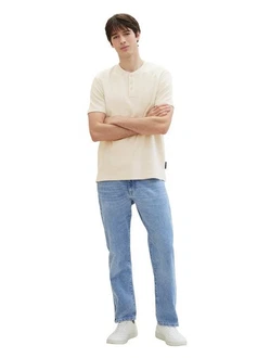 TOM TAILOR Denim Rundhalsshirt Weiß/Hellblau/Creme/Beige/Grün