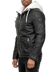 Redbridge Herren Bikerjacke mit Kapuze Schwarz/Ecrumelange