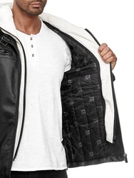 Redbridge Herren Bikerjacke mit Kapuze Schwarz/Ecrumelange