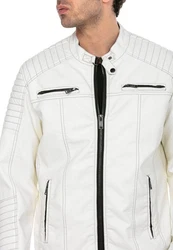 RedBridge Herren Lederjacke Kunstleder Bikerjacke Urban Steppjacke (M6013) Weiß