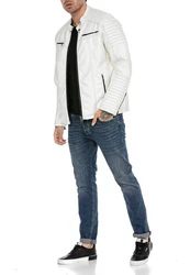 RedBridge Herren Lederjacke Kunstleder Bikerjacke Urban Steppjacke (M6013) Weiß