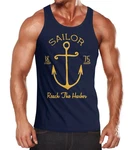 Neverless Tanktop Herren Anker Spirit Vintage Segeln Dunkelblau