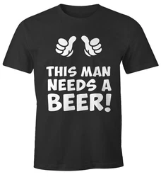 MoonWorks Print-Shirt This Man Needs a Beer Herren Bier T-Shirt Lila/Schwarz/Braun