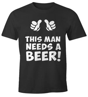MoonWorks Print-Shirt This Man Needs a Beer Herren Bier T-Shirt Lila/Schwarz/Braun