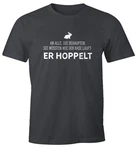 MoonWorks Print-Shirt Herren T-Shirt Spruch an alle die wissen wie der Hase läuft Hellgrau/Hellblau/Creme/Braun/Dunkelgrün/Lila/Türkis/Grau