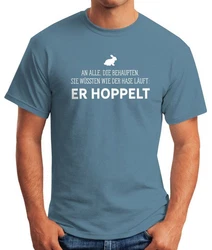 MoonWorks Print-Shirt Herren T-Shirt Spruch an alle die wissen wie der Hase läuft Hellblau