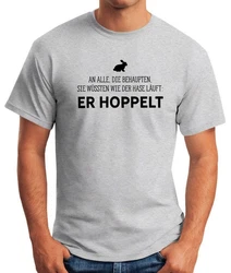 MoonWorks Print-Shirt Herren T-Shirt Spruch an alle die wissen wie der Hase läuft Hellgrau/Grau/Braun/Creme
