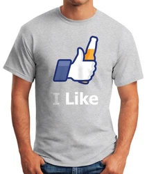 MoonWorks Herren Print-Shirt I like beer Grau/Dunkelblau/Dunkelgrau