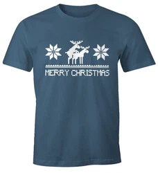 MoonWorks Print-Shirt Weihnachten Merry Christmas Fun-Shirt Türkis
