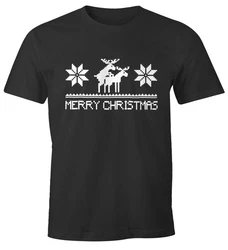 MoonWorks Print-Shirt Weihnachten Merry Christmas Fun-Shirt Schwarz/Türkis/Braun/Dunkelgrau/Beige