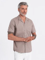 OMBRE Kurzarmhemd mit kubanischem Kragen Beige/Braun/Khaki/Grau