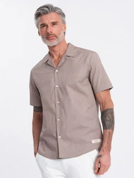 OMBRE Kurzarmhemd mit kubanischem Kragen Beige/Braun/Khaki/Grau