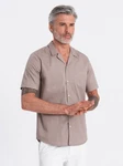 OMBRE Kurzarmhemd mit kubanischem Kragen Beige/Braun/Khaki/Grau