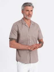 OMBRE Kurzarmhemd mit kubanischem Kragen Beige/Braun/Khaki/Grau