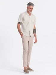 OMBRE Kurzarmhemd mit kubanischem Kragen Khaki/Beige