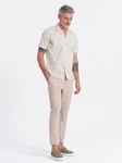 OMBRE Kurzarmhemd mit kubanischem Kragen Khaki/Beige