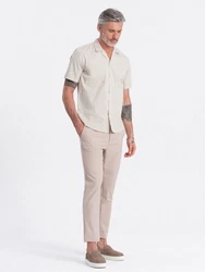 OMBRE Kurzarmhemd mit kubanischem Kragen Khaki/Beige