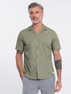 OMBRE Kurzarmhemd mit kubanischem Kragen Dunkelgrün/Khaki/Grün/Beige/Türkis