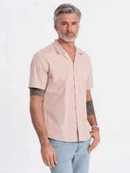 OMBRE Kurzarmhemd mit kubanischem Kragen Rosa/Hellblau/Beige/Khaki