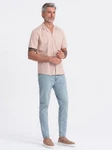 OMBRE Kurzarmhemd mit kubanischem Kragen Rosa/Hellblau/Beige/Khaki
